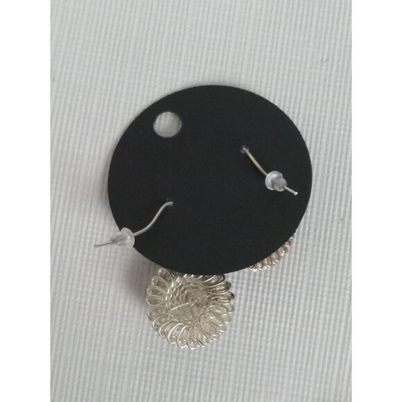 Silver Toned Coiled Spiral Metal Half Circle Puff Lightweight Fashion Earrings - Picture 7 of 8